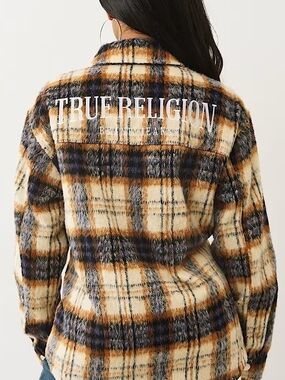 True Religion Women’s Plaid Shacket - Cream & Brown